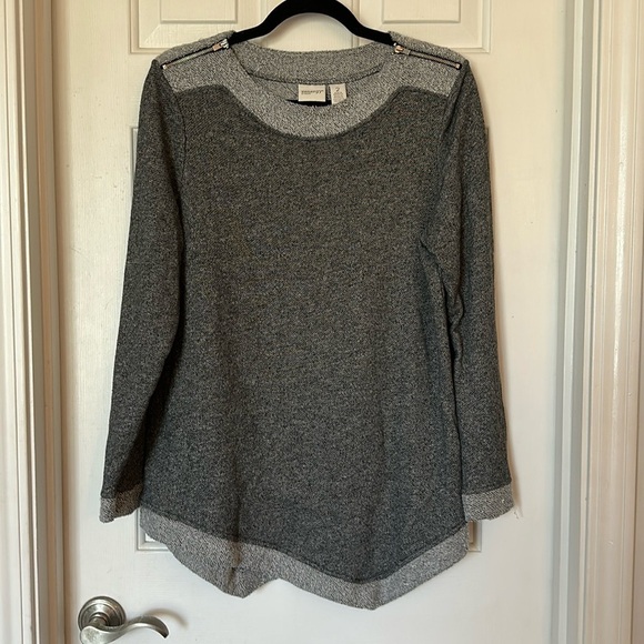 Zenergy -Chico’s gray terry zipper shoulder asymmetrical hem top size L / 12 - Picture 1 of 5